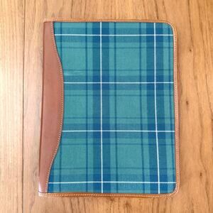 Vintage Laura Ashley Planner Plaid Fabric Leather Binding Zip Padfolio 13 x 10